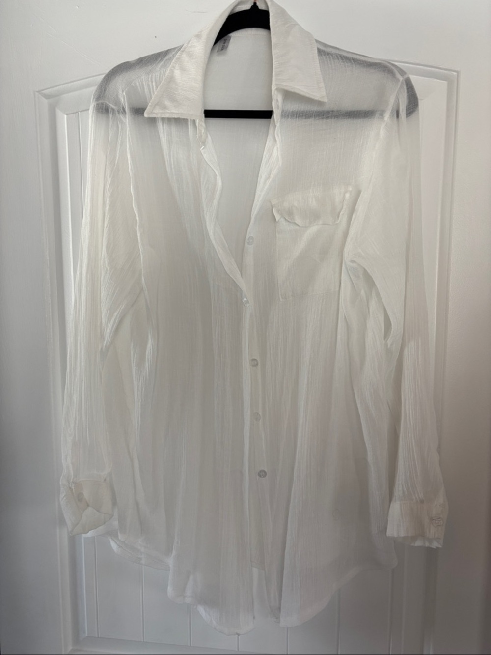 Women’s White Semi-Sheer beach Cover Button-Up Shirt